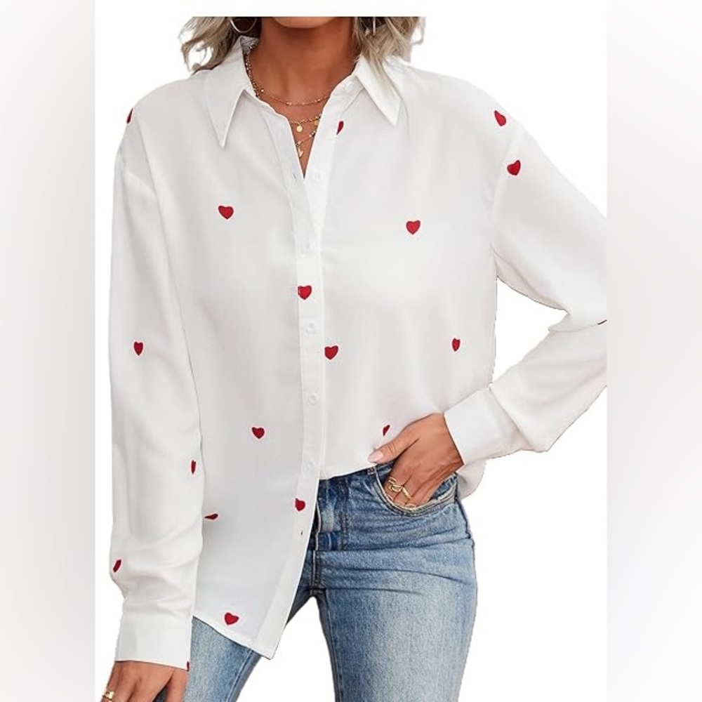 White Heart Print Women's Blouse